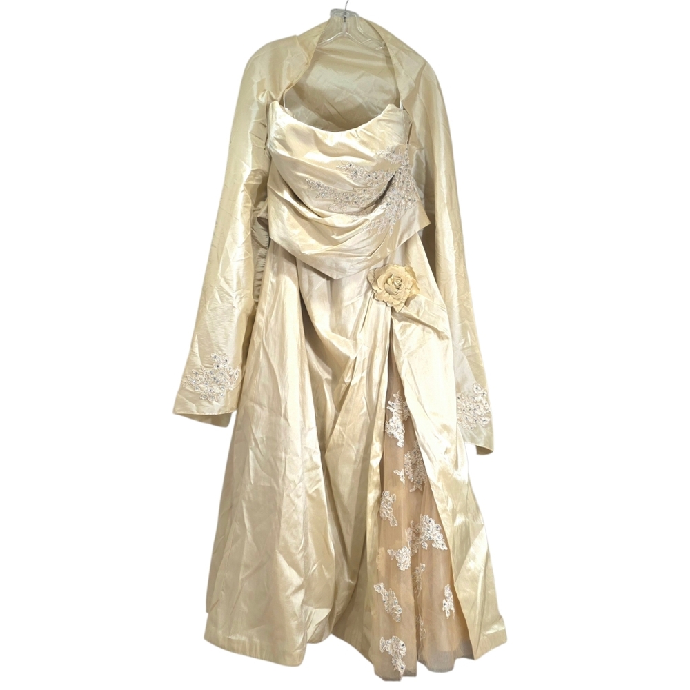 Jovani Champagne Gold Evening Gown w Shoulder Wrap Size 20